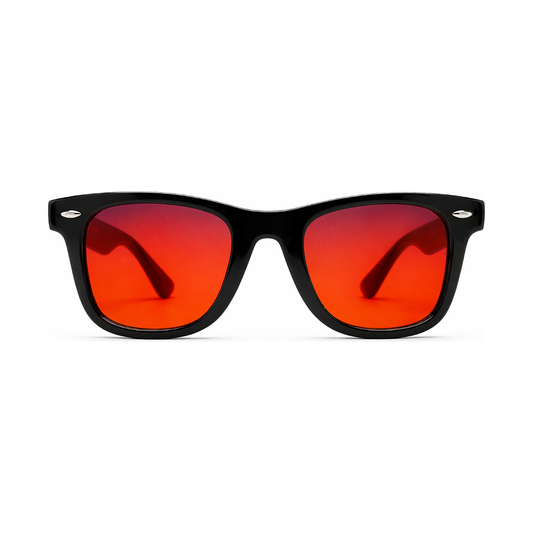 Sleepaxa Solstice Jet Black Sleep Glasses – 100% Blue & Green Light Blocking (380–550nm) | Night Shift & Late-Night Screens | Lab-Tested · UV400 (Amber / Red)
