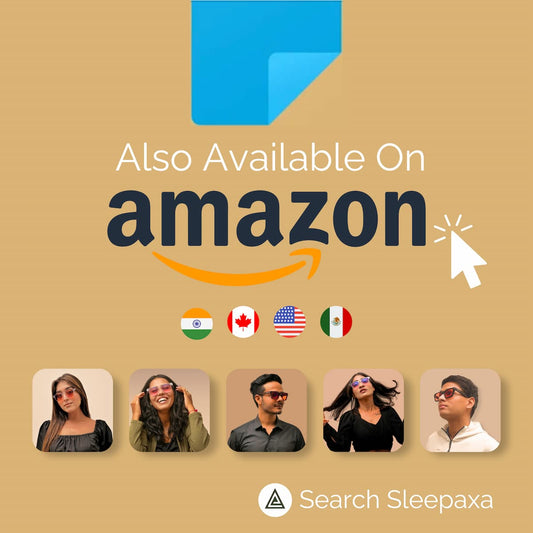Promotional graphic for Sleepaxa products with Amazon branding and product images on a brown background.
