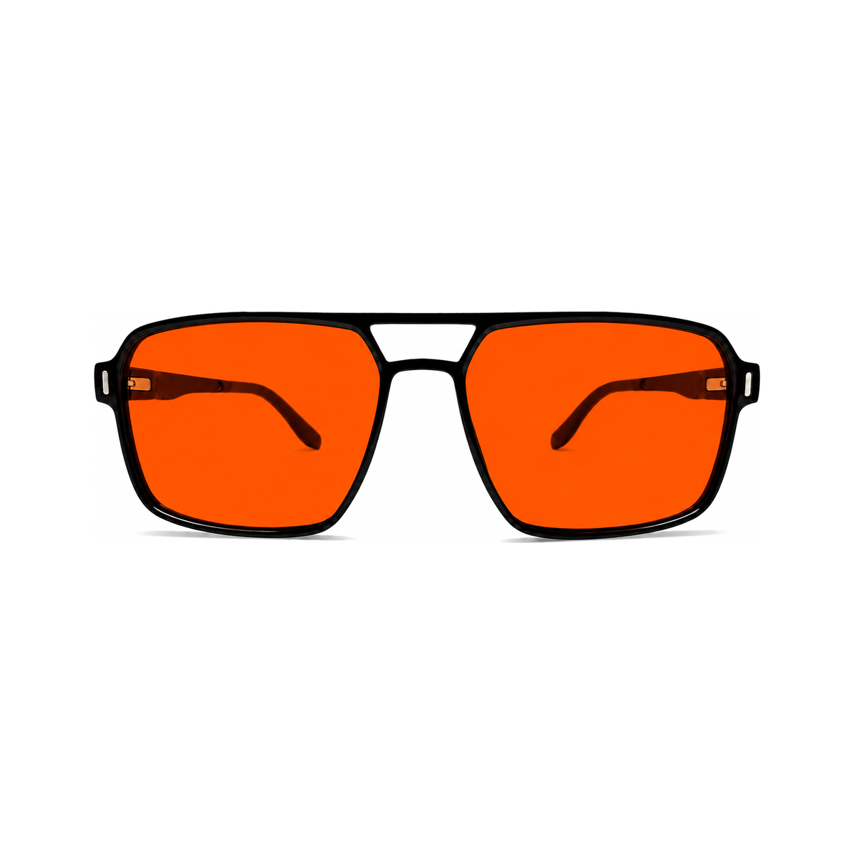 Sleepaxa Altair Jet Black ULTEM navigator sleep glasses — front view, double-bridge frame with amber blue-light blocking lenses