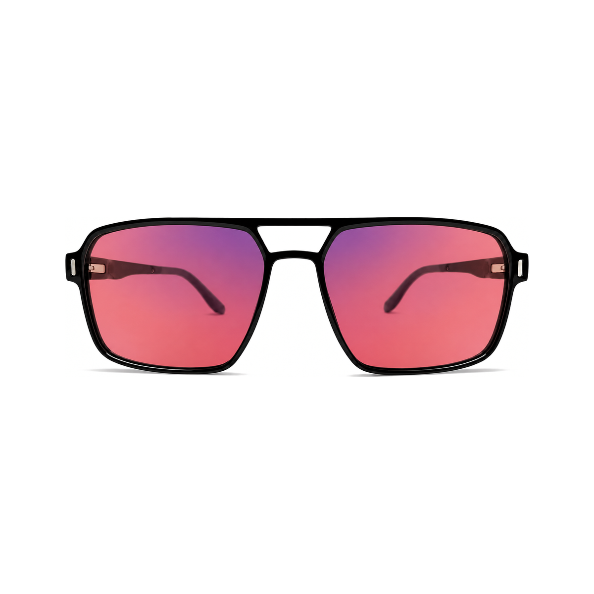Sleepaxa Altair Jet Black FL-41 migraine glasses front view - rose tinted lenses in featherlight ULTEM navigator frame