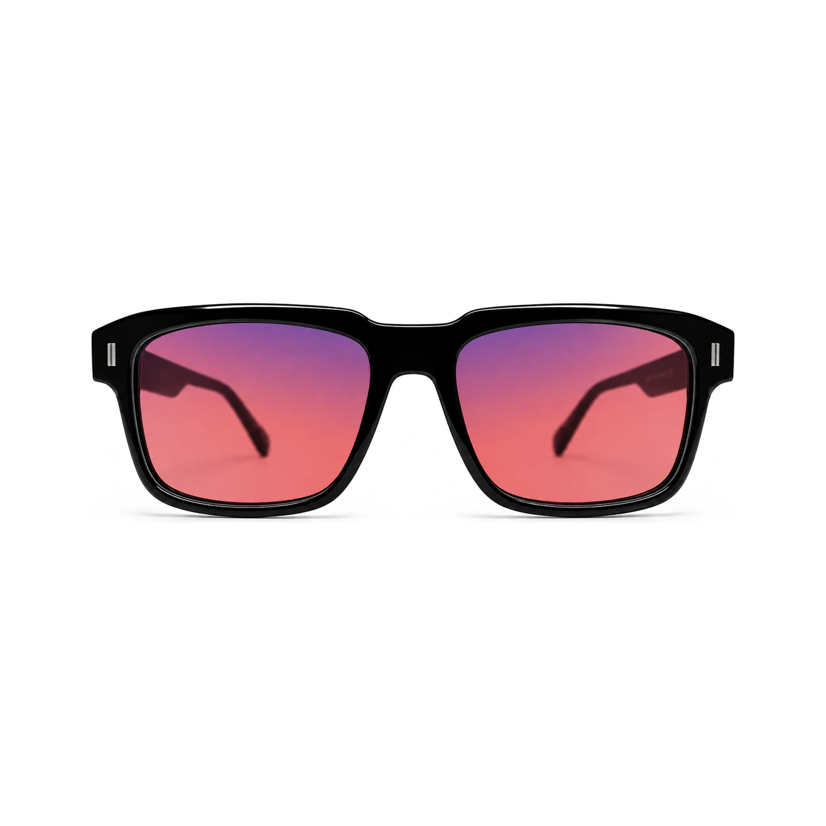 Sleepaxa Astor Jet Black FL-41 migraine glasses — front view, premium handmade bold square frame with rose-tinted FL-41 lenses