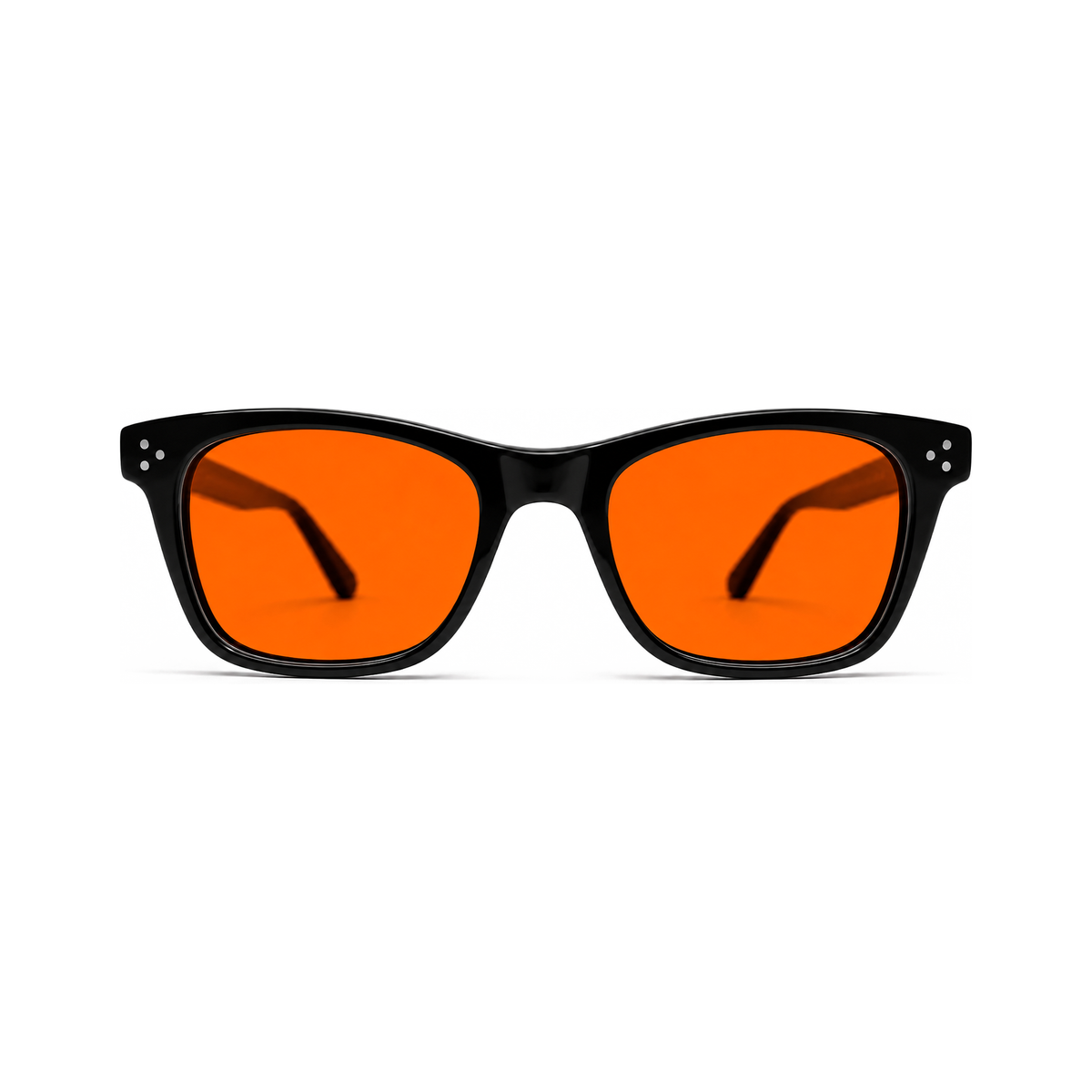 Sleepaxa Hudson Jet Black American classic wayfarer sleep glasses — front view with amber blue-light blocking lenses
