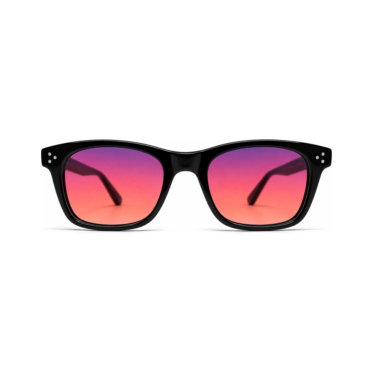Sleepaxa Hudson Jet Black FL-41 migraine glasses — front view, American classic wayfarer acetate frame with rose-tinted FL-41 lenses