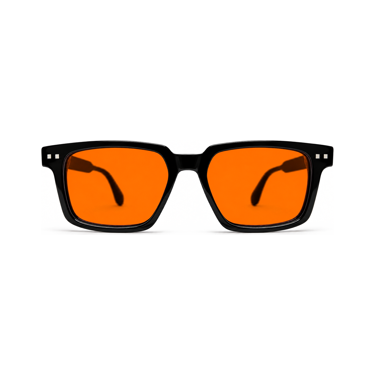 Sleepaxa Magnus Jet Black bold vintage thick acetate sleep glasses — front view, extra-wide broad face fit with amber blue-light blocking lenses