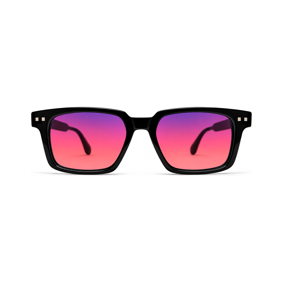 Sleepaxa Magnus Jet Black FL-41 migraine glasses — front view, bold vintage square thick acetate frame with rose-tinted FL-41 lenses