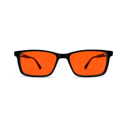Sleepaxa Metro Jet Black simple square acetate sleep glasses front view - compact lens everyday blue light blocking