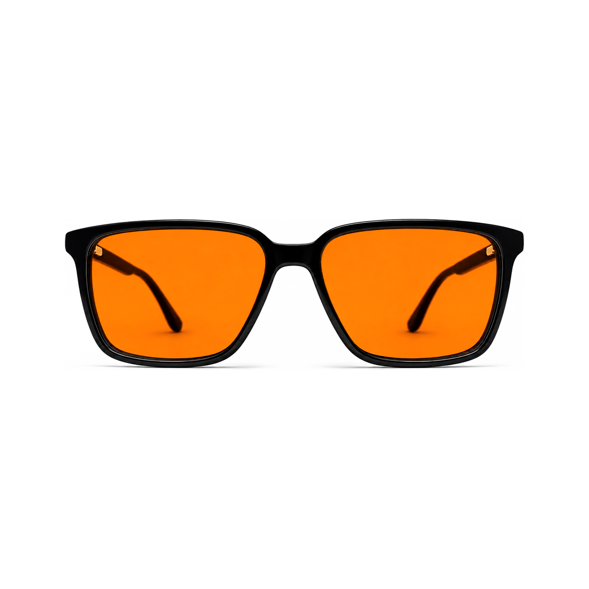Sleepaxa Sterling Jet Black professional executive square sleep glasses — front view with amber blue-light blocking lenses