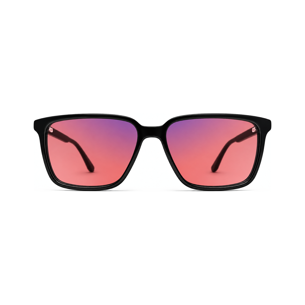 Sleepaxa Sterling Jet Black FL-41 migraine glasses front view - rose tinted lenses in professional executive square acetate frame