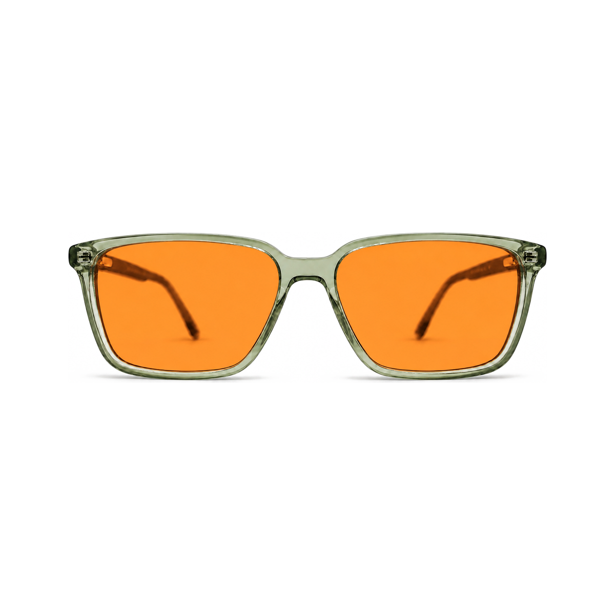 Sleepaxa Sterling Sage Crystal professional executive square sleep glasses — front view, translucent sage green acetate with amber blue-light blocking lenses