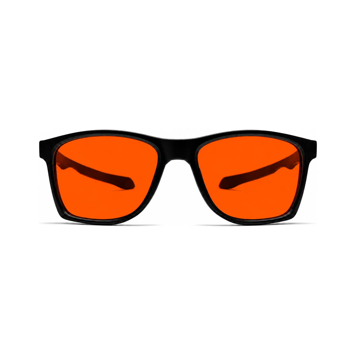 Sleepaxa Torque Matte Black ULTEM sports sleep glasses — front view, wide fit square frame with amber blue-light blocking lenses