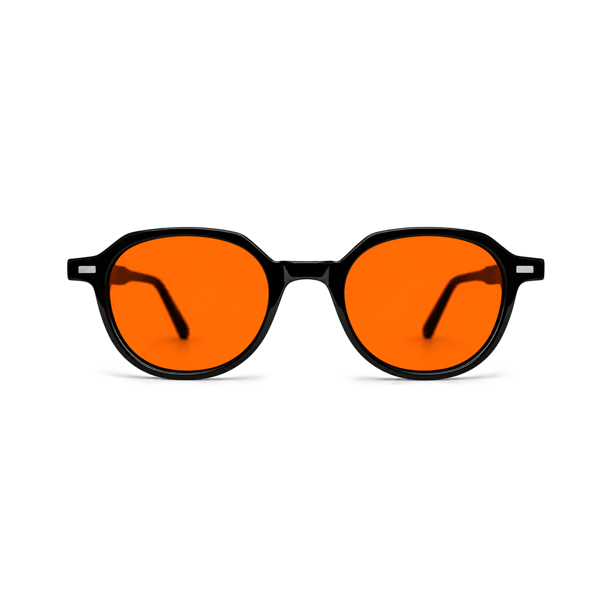 Sleepaxa Vesper Jet Black designer round acetate sleep glasses — front view with amber blue-light blocking lenses
