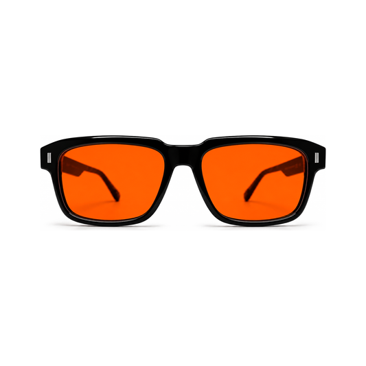 Sleepaxa Astor Jet Black premium handmade acetate sleep glasses front view - extra-wide celebrity design blue light blocking
