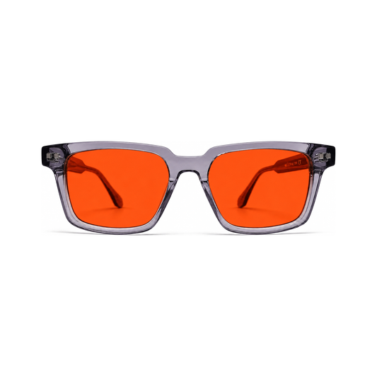 Sleepaxa Magnus Smoke Crystal bold vintage thick acetate sleep glasses — front view, translucent smoke grey with amber blue-light blocking lenses
